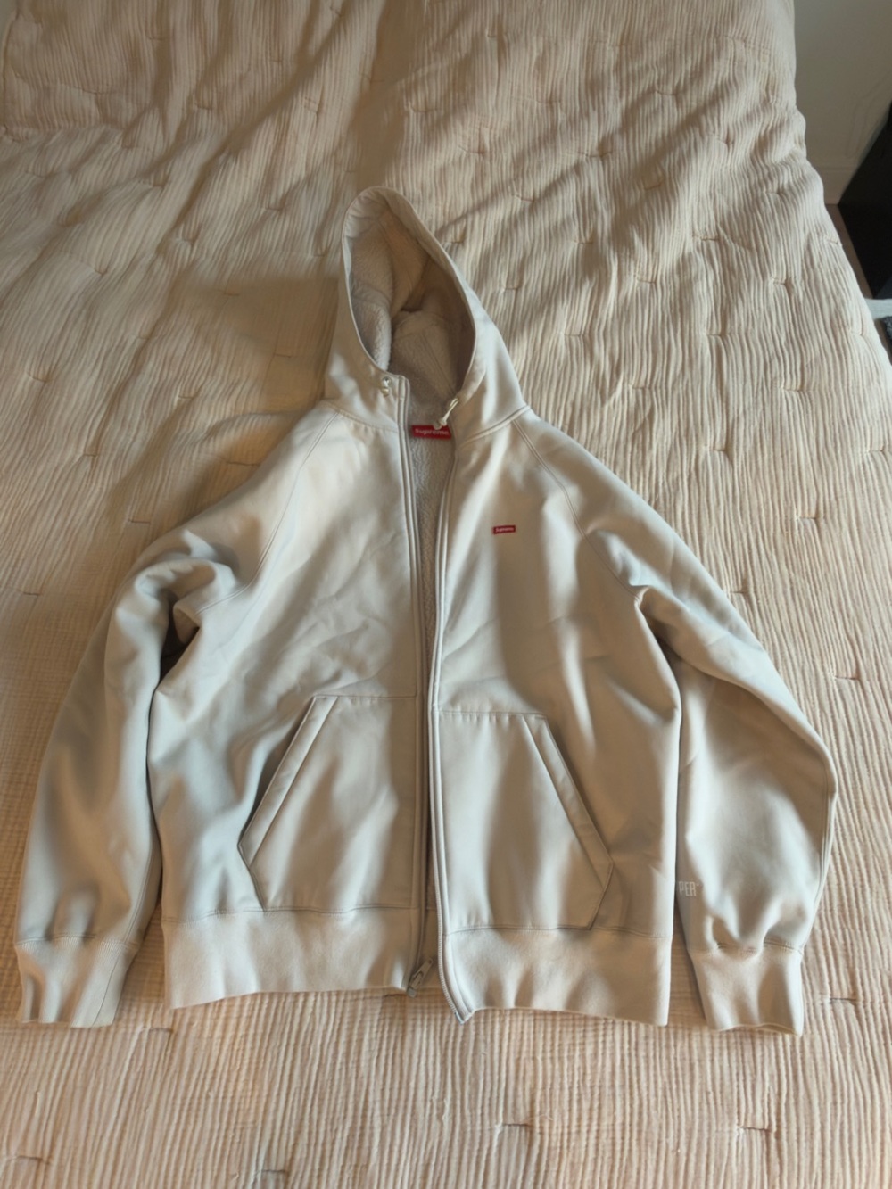 Supreme Light Beige Hooded Zip Windbreaker